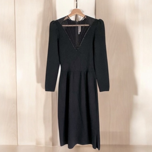 St. John Dresses & Skirts - St. John -Vintage Jeweled Neckline Ribbed Midi Dress in True Black